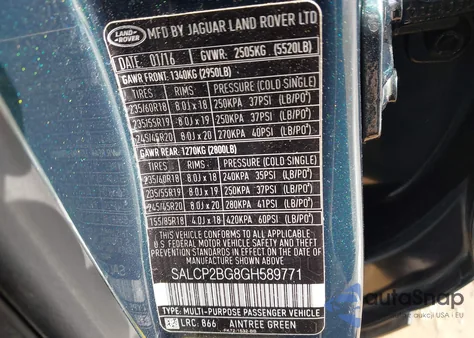 2016 Land Rover Discovery Sport Se from USA, damaged, VIN SALCP2BG8GH589771